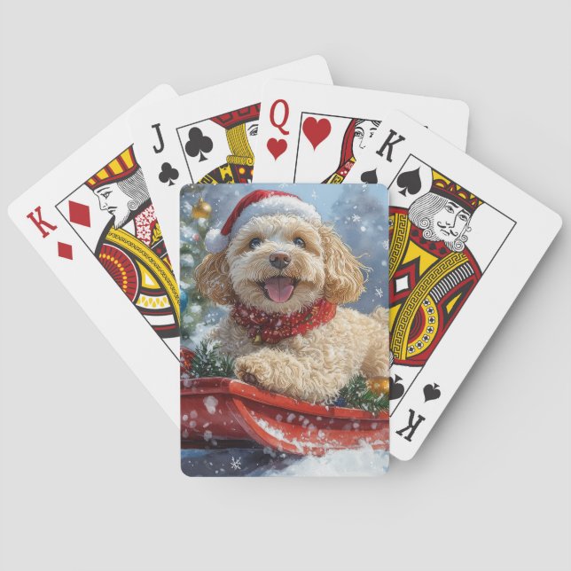 Baralho Cachorro Cockapoo no Trenó Deixe Nevar Natal (Verso)