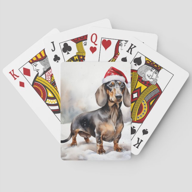 Baralho Cachorro Dachshund na Neve Natal (Verso)