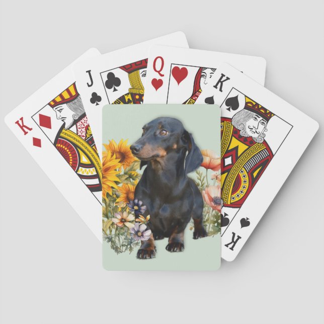 Baralho Cachorro Dachshund Preto em Flores Silvestres (Verso)