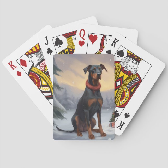 Baralho Cachorro Doberman na Neve Natal (Verso)