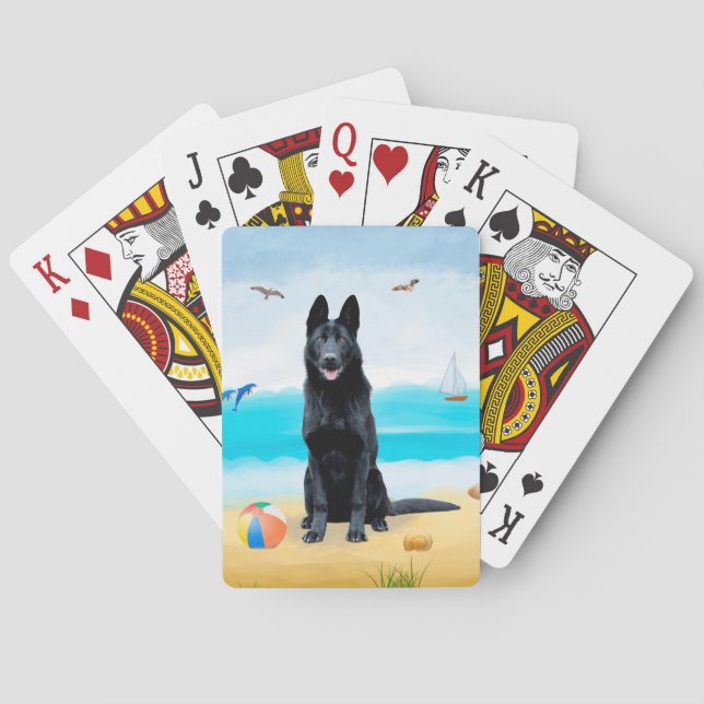 Baralho Cachorro German shepherd Negro na praia (Verso)