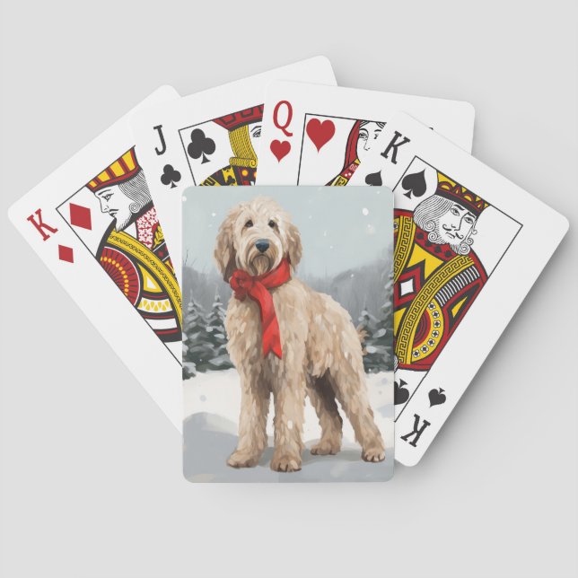 Baralho Cachorro Goldendoodle na Neve Natal (Verso)