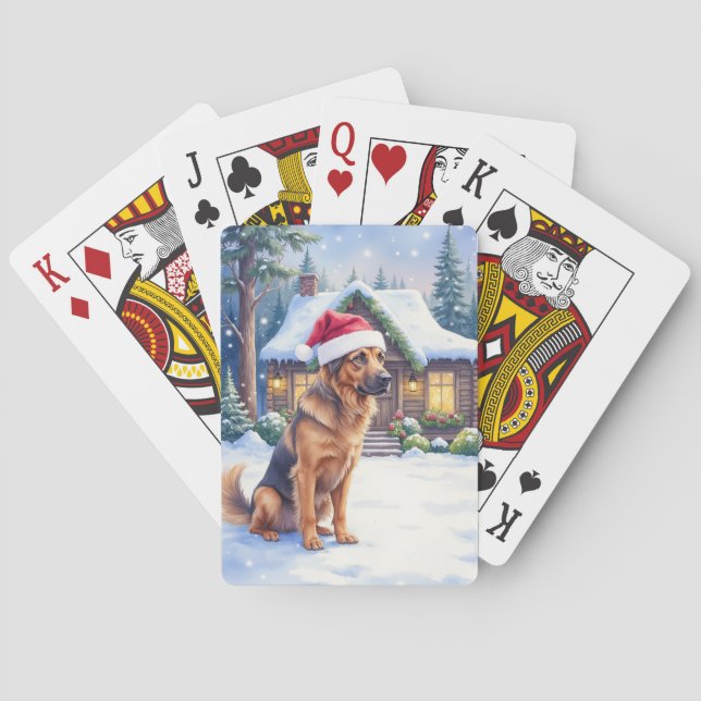 Baralho Cachorro Hanôver de Caça com Chapéu de Papai Noel  (Verso)