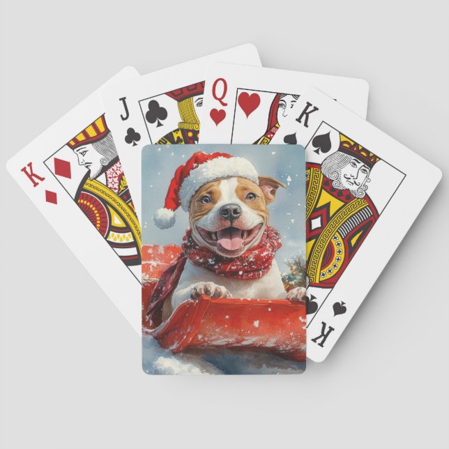 Baralho Cachorro Pitbull no Trenó Deixe Nevar Natal (Verso)
