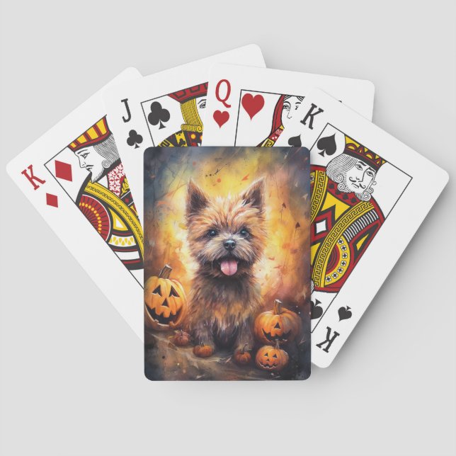 Baralho Cairn Terrier de Halloween com Abóboras Assustador (Verso)