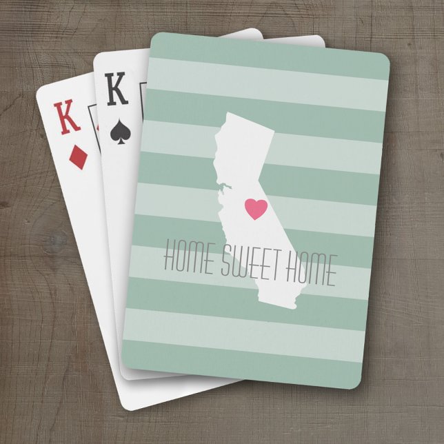 Baralho California Home State Love with Custom Heart (Personalized Playing Cards with a State Map, Movable Heart and Name)
