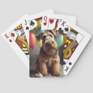 Baralho Cão Airedale com bolo e balões