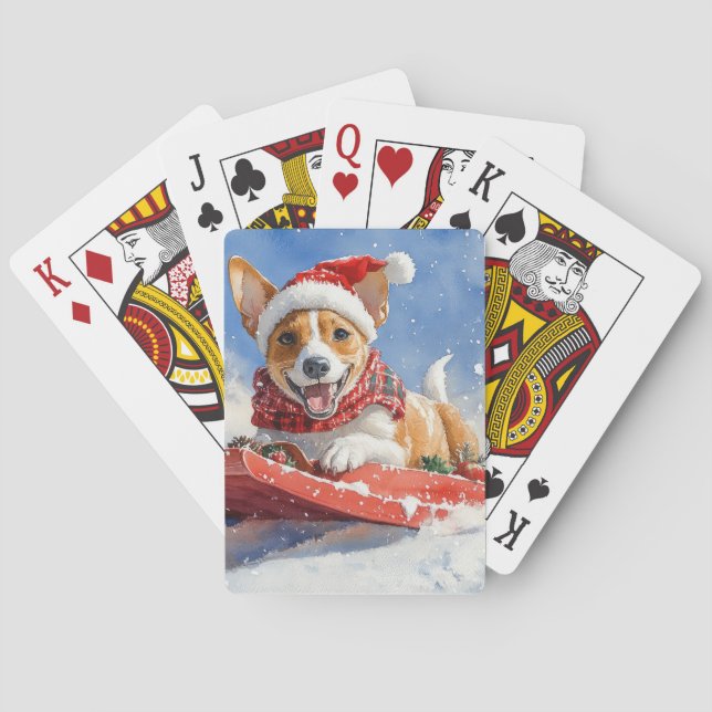 Baralho Cão Basenji em Trenó Deixe Nevar Natal (Verso)