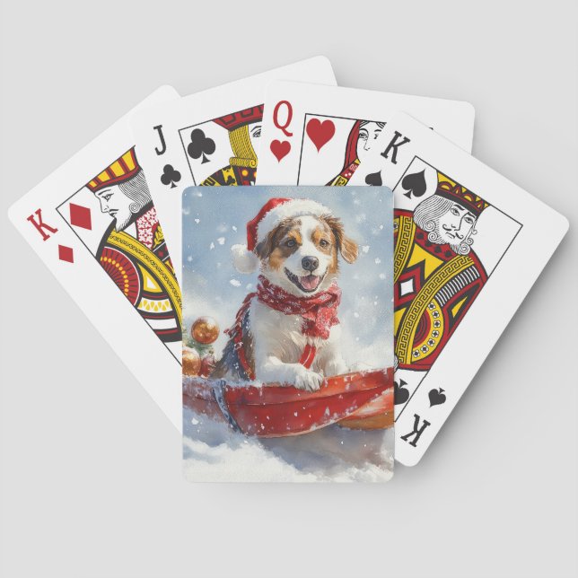 Baralho Cão Brittany Spaniel em Trenó de Natal (Verso)