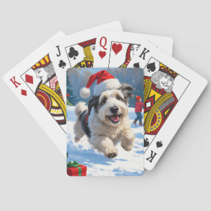 Baralho Cão de Pastoreio Inglês Antigo Correndo na Neve Ch