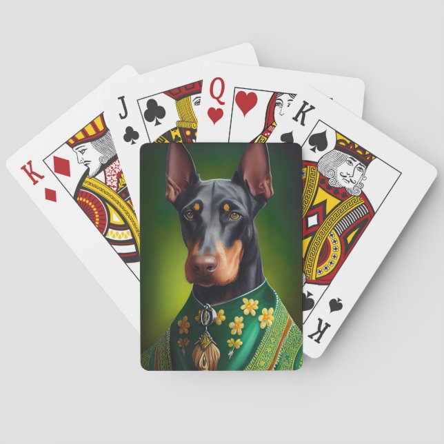 Baralho Cão Doberman vestido para o Dia de São Patrício (Verso)