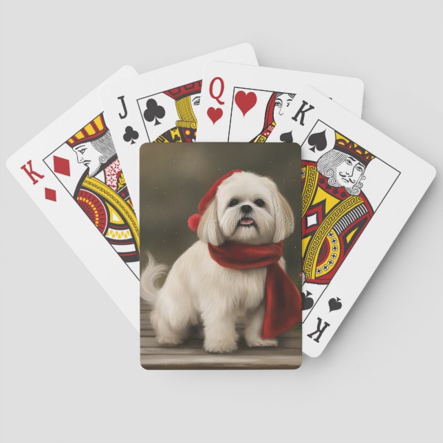 Baralho Cão Lhasa Apso na Neve Natal (Verso)