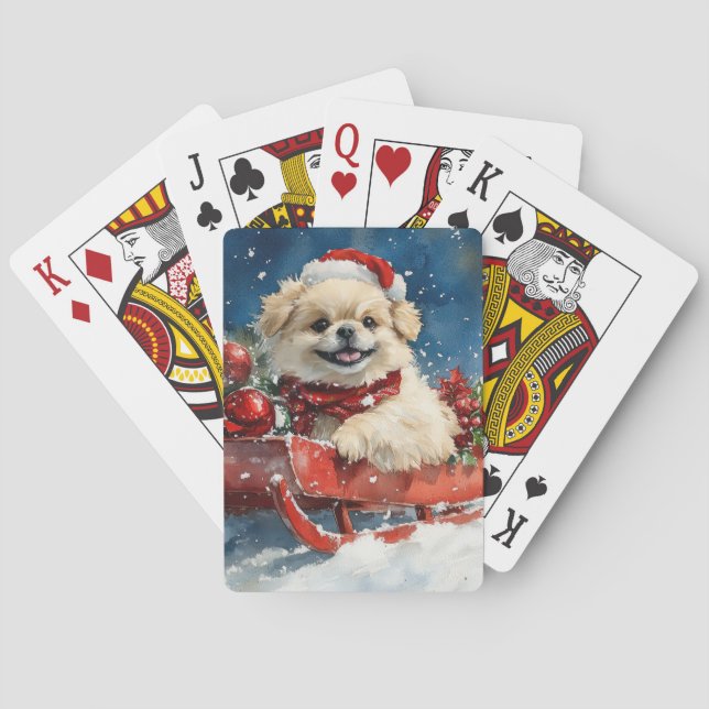 Baralho Cão Pequinês em Trenó Deixe Nevar Natal (Verso)