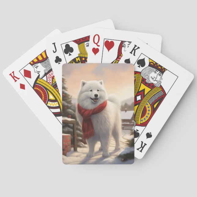 Baralho Cão Samoyed na Neve Natal  (Verso)
