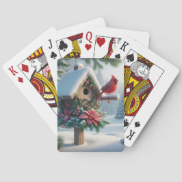 Baralho Cardeal de inverno em um abrigo festivo