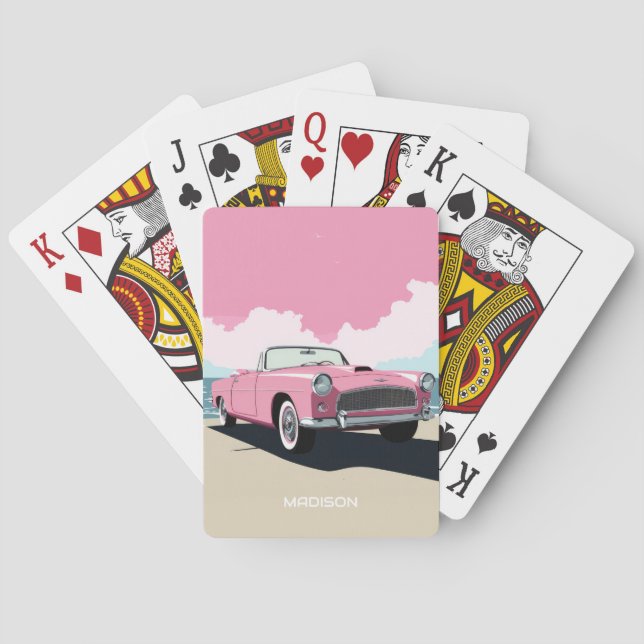 Baralho Carro Clássico Rosa de Nome Personalizado (Verso)