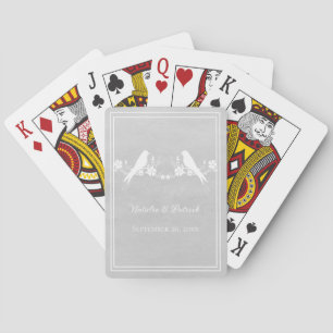 Baralho Cartas de Jogar Cinza Floral Casamento Lovebird