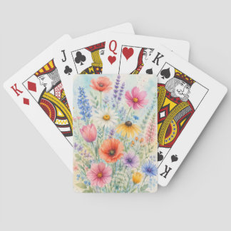 Baralho Cartas de Jogar com Flores Silvestres em Aquarela