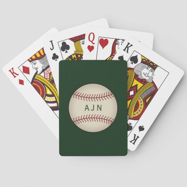 Baralho Cartas de Jogar de Beisebol Verdes Monogramadas (Verso)