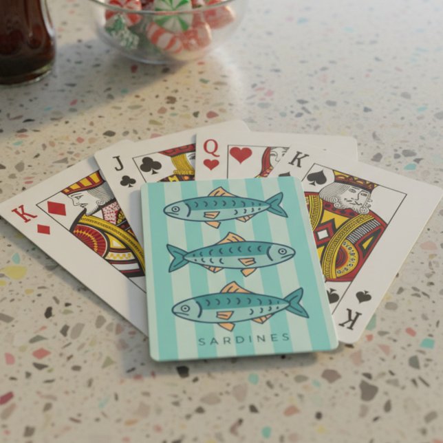 Baralho Cartas de Jogar Personalizadas com Listras de Hort (Embrace a touch of retro charm with these distinctive mint and teal sardine playing cards. )