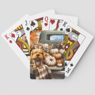 Baralho Cartas de Jogar Tema Outono Cachorro Cartoon