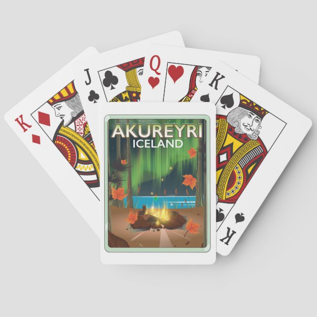Baralho Cartaz de viagem de Akureyri Islândia (Verso)