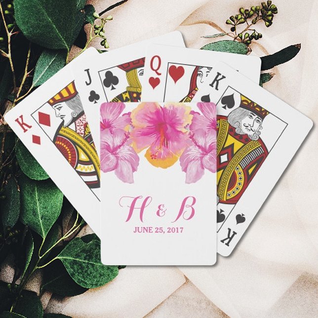 Baralho Cartões De Brincadeira De Casamento Floral De Hibi (Brushed Hibiscus Floral Wedding Favor Playing Cards)