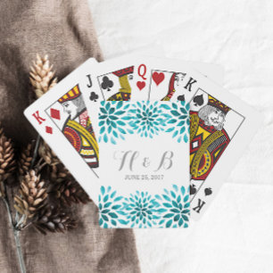 Baralho Cartões De Jogar Chrysanthemum Teal Watercolor