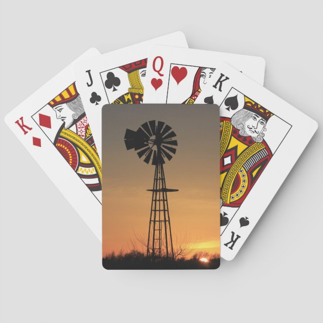 Baralho Cartões de jogar no céu do Kansas Windmill Sunset  (Verso)