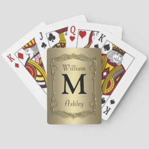 Baralho Cartões de jogo Monogrammed personalizados ouro