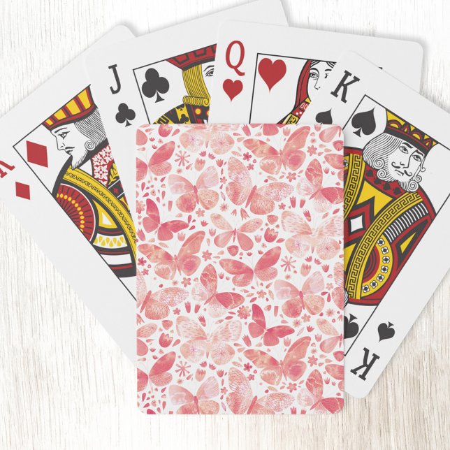 Baralho Cartões De Reprodução De Cor De Água Rosa-Rosa (Blush pink watercolor butterfly pattern playing cards)