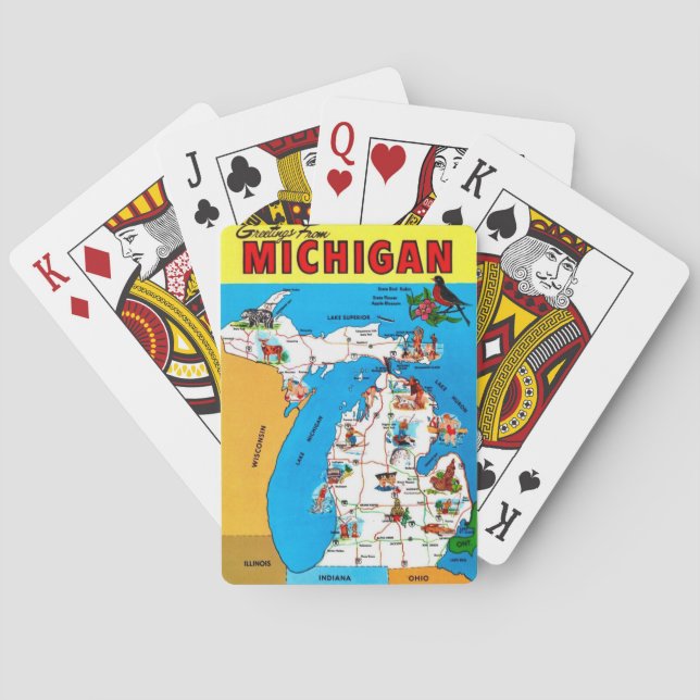 Baralho Cartões de Reprodução do Mapa Vintage Michigan (Verso)