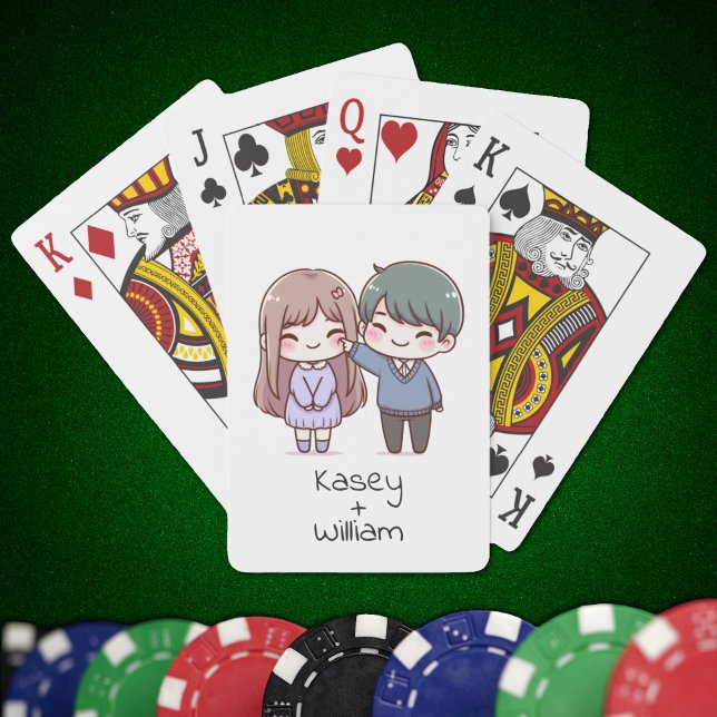 Baralho Casal Adorável de Estilo Chibi Personalizado (Sweet Personalized Chibi-style couple Playing Cards)