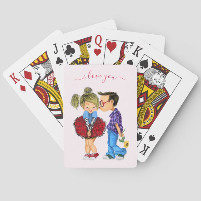 Baralho Casal Romântico Jogando Cartas - Eu Te Amo (Verso)