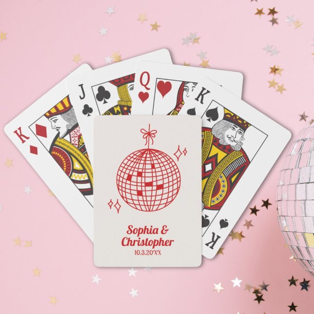 Baralho Casamento de Baile Red Disco Retro Burgundy Person (Retro Burgundy Red Disco Ball Wedding Personalized Playing Cards
)