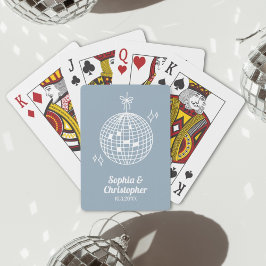 Baralho Casamento de Bola de Disco Azul com Retro Dusty Pe