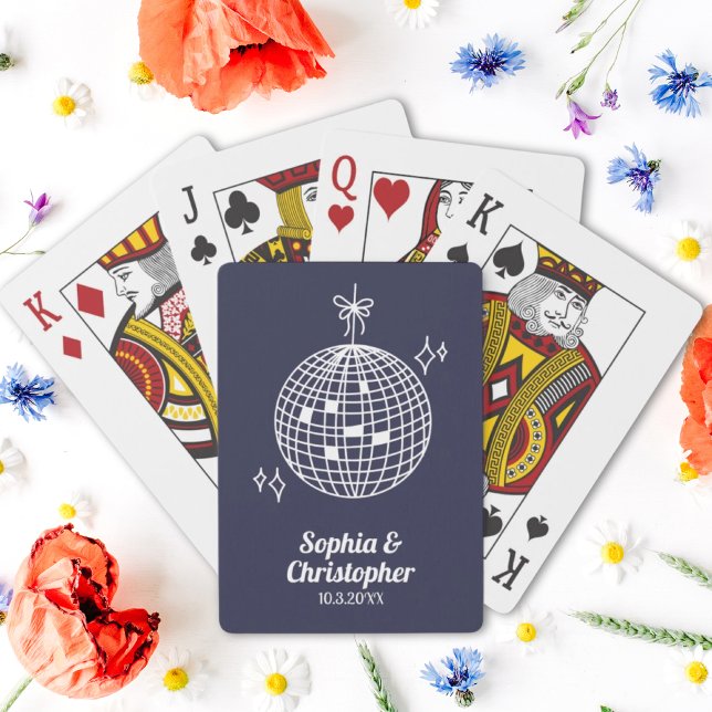 Baralho Casamento de Bola de Disco Azul do Marinho Retroat (Retro Navy Blue Disco Ball Wedding Personalized Playing Cards
)