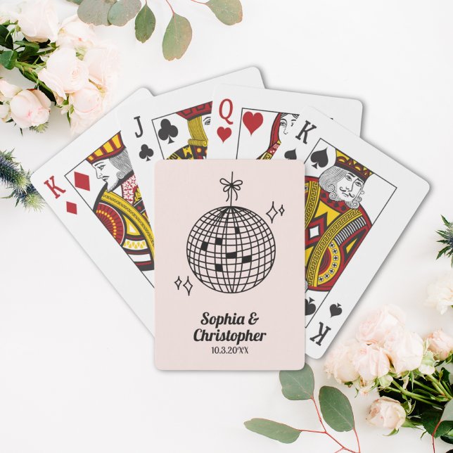 Baralho Casamento de Bola de Disco da Rosa claro Retroativ (Retro Light Pink Disco Ball Wedding Personalized Playing Cards
)