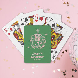 Baralho Casamento de Bola de Disco Verde e Rosa Retroativo