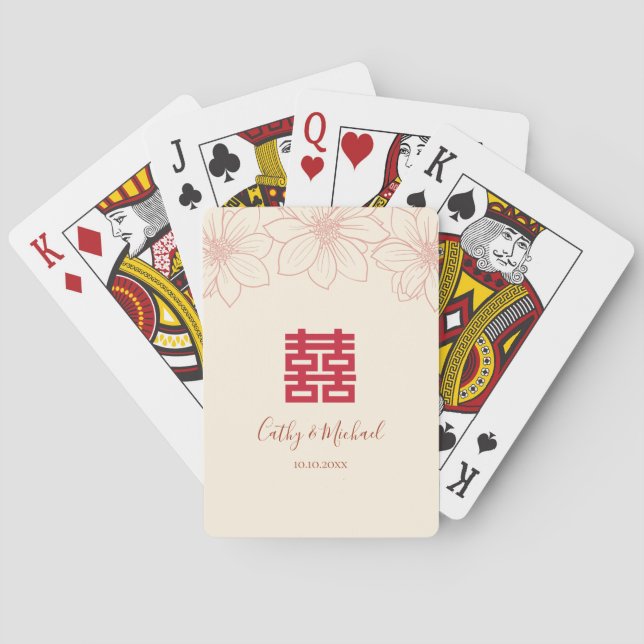 Baralho Casamento floral chinês boho red e beige (Verso)