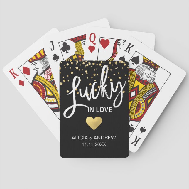 Baralho Casamento Personalizado SORTE EM Dourado Negro (Verso)