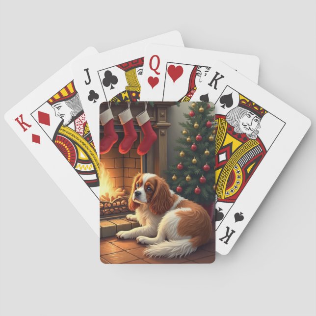 Baralho Cavalier King Charles junto à Lareira Natal (Verso)