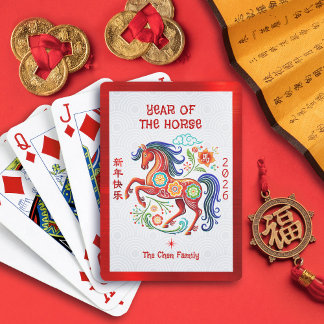 Baralho Cavalo Ano Novo Lunar Chinês 2026 Vermelho Recorte