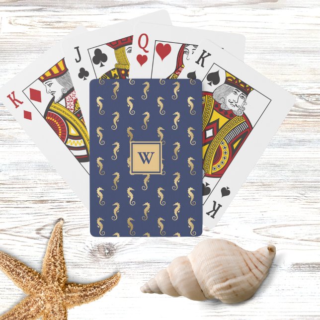 Baralho Cavalos-Marinhos Navy e Dourado Elegantes com Inic (Criador carregado)