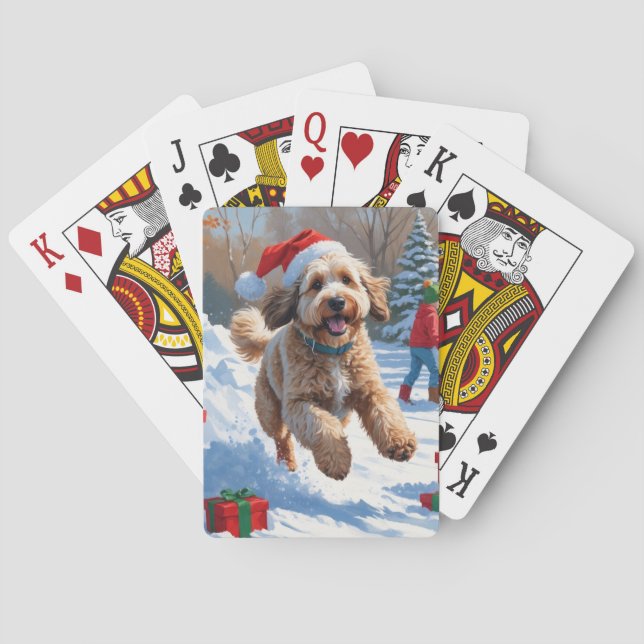 Baralho Cena de neve festiva de Natal Bernedoodle (Verso)