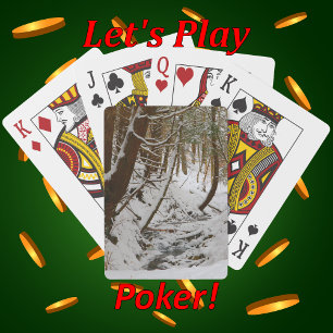 Baralho Cena do Stream da Floresta do inverno Coberto de N