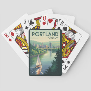 Baralho Céu de Portland Oregon Arte de Viagem Vintage