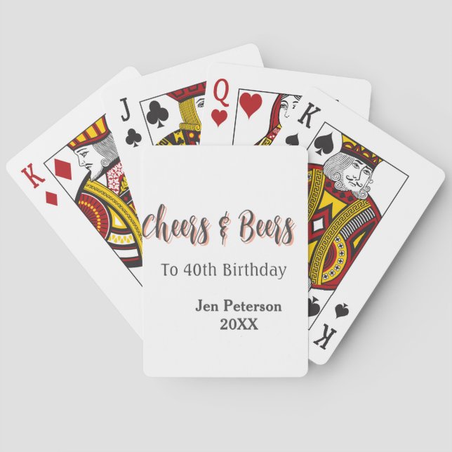 Baralho Cheers & beers to 40th birthday gray name year sin (Verso)