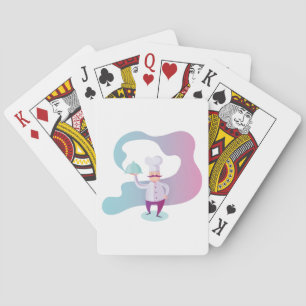 Baralho Chef sorridente com bigode e bandeja de serviço