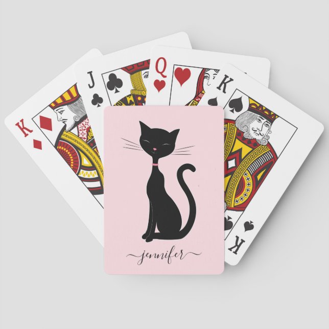 Baralho Chic Cat Personalizado Nome Rosa Preto (Verso)